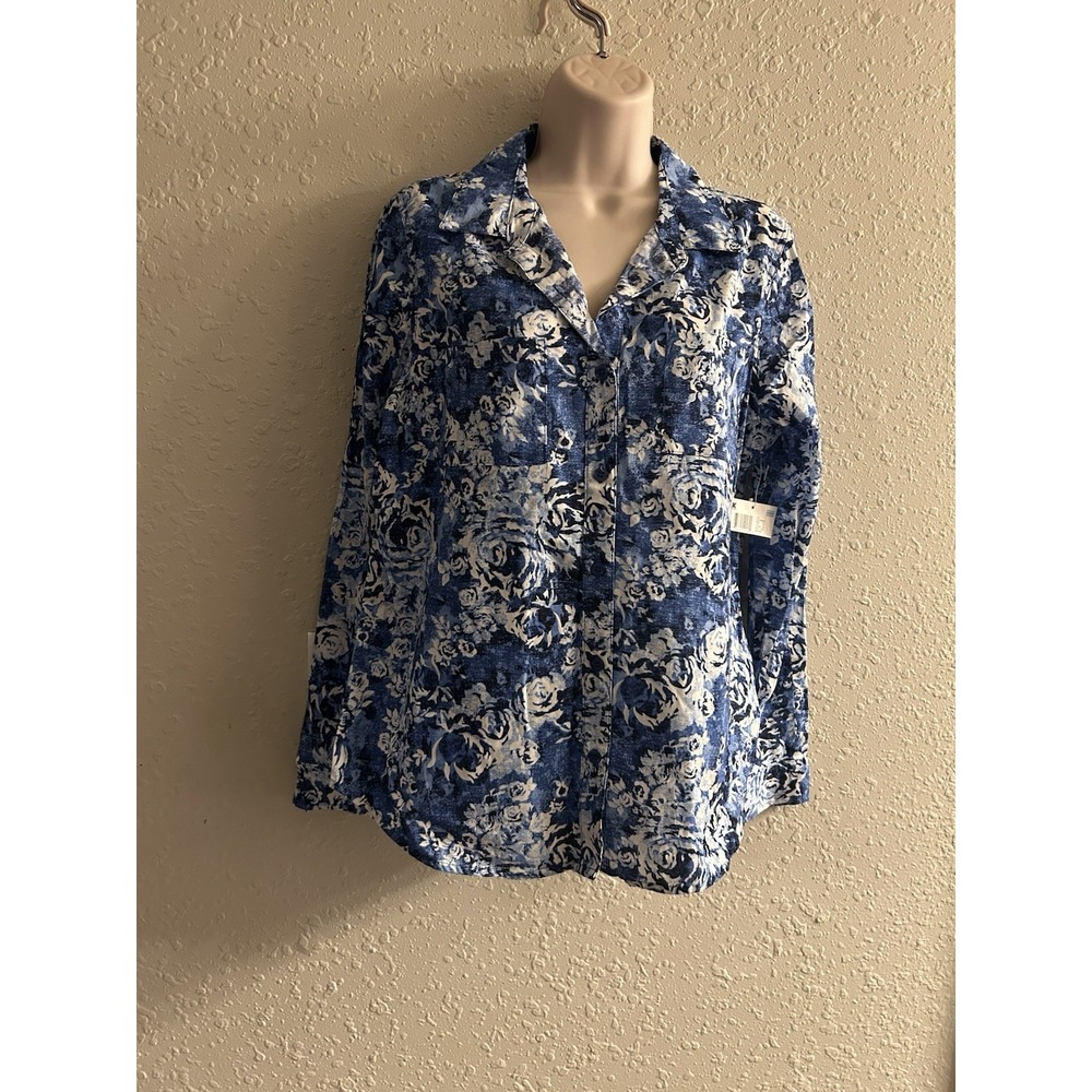 New Medium Basic Editions Blue Multi Top #1627*8
